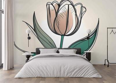 Tulip one line drawing Abstract flower continuous line vector Wall mural