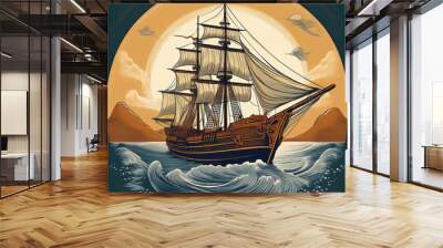 vintage sailing ship vector illustration painting style Wall mural