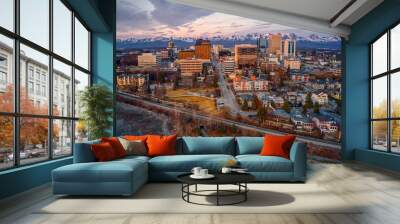 Aerial View of a Sunset over Downtown Anchorage, Alaska in Spring Wall mural