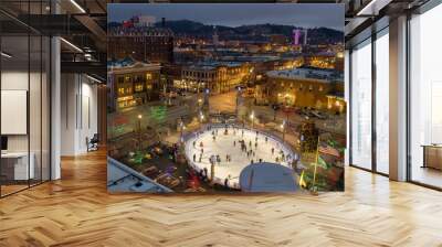 Aerial View of Christmas Lights in Rapid City, South Dakota at Dusk Wall mural