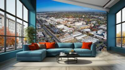 Aerial View of Downtown Merced, California during Autumn Wall mural