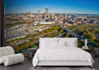 aerial view of downtown omaha, nebraska in autumn Wall mural