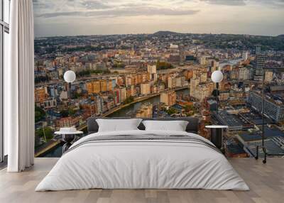 Aerial View of Liège, Belgium Skyline in early Autumn Wall mural