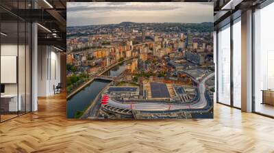 Aerial View of Liège, Belgium Skyline in early Autumn Wall mural