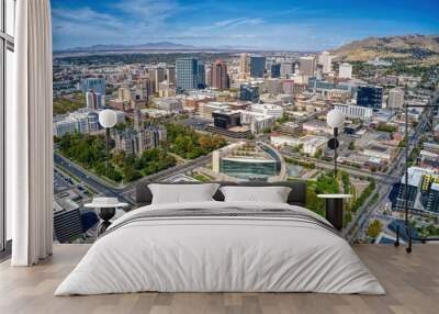 aerial view of salt lake city, utah in early autumn Wall mural