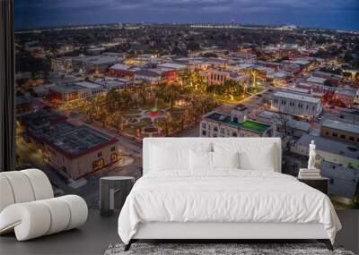 Aerial View of Seguin, Texas at Dusk during the Winter Holiday Season Wall mural