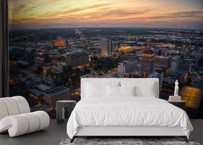 Aerial View of the Fresno, California Skyline at Dusk Wall mural