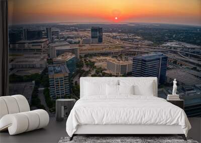 Aerial View of the Plano, Texas Business District during Summer Sunset Wall mural