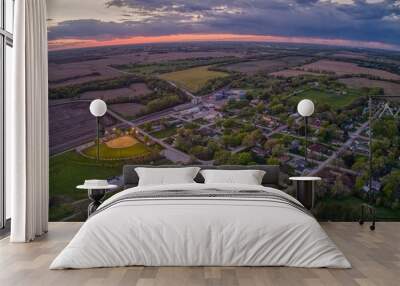 Aerial View of the small Village of Roca at Sunset in rural Nebraska Wall mural