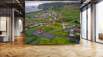 Aerial View of Vik, Iceland during the brief Summer Wall mural