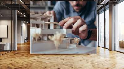 architect hands making model house Wall mural