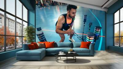 Athlete using visual stimulus system at sports lab Wall mural