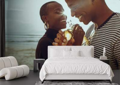 Beautiful couple in love at beach Wall mural