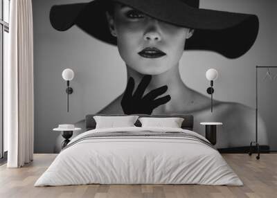 Beautiful woman in retro style Wall mural