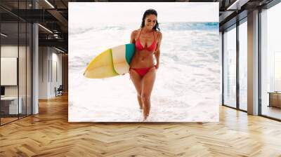 Beautiful woman surfer Wall mural