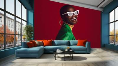 Beautiful woman wearing stylish sunglasses Wall mural