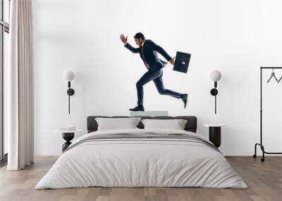 Brave businessman jumping off a block of stairs on a transparent background Wall mural