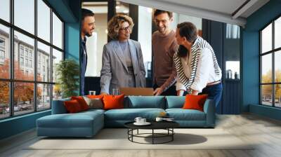 Business people having a meeting in a tech company Wall mural