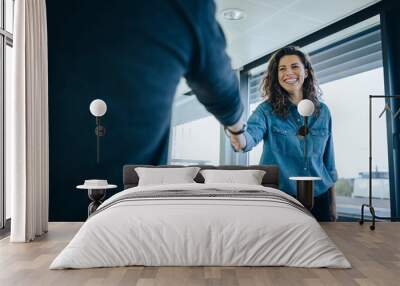 Businesswoman shaking hands with a job applicant Wall mural