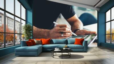 Checking financial reports in tablet pc Wall mural