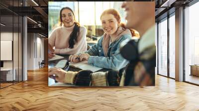 Cheerful group of students in a high school Wall mural