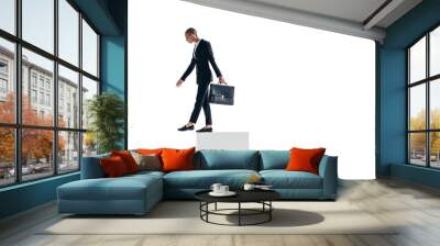 Corporate business woman stepping off a block of stairs on a transparent background Wall mural