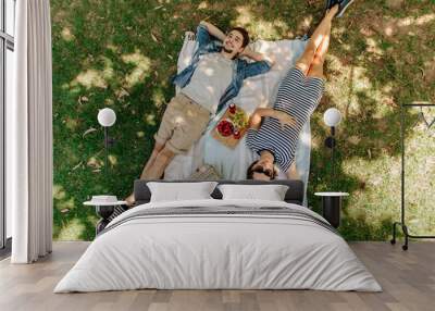 Couple relaxing on a picnic at park Wall mural