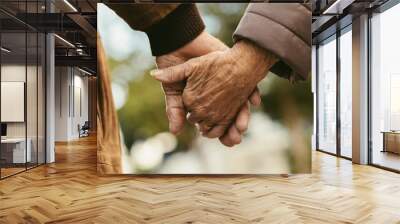 Elderly couple holding hands and walking Wall mural