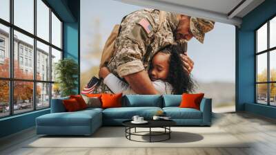 Emotional soldier saying farewell to his daughter Wall mural