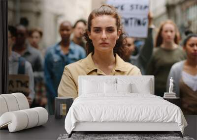 Female activist leading a protest Wall mural