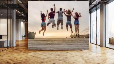 Group of friends enjoying at the beach Wall mural