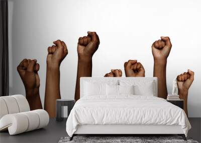 Group of raised fists isolated on a transparent background Wall mural