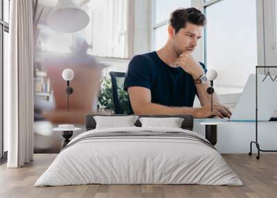 Handsome young man using laptop Wall mural