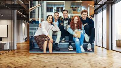 High school students sitting in campus Wall mural