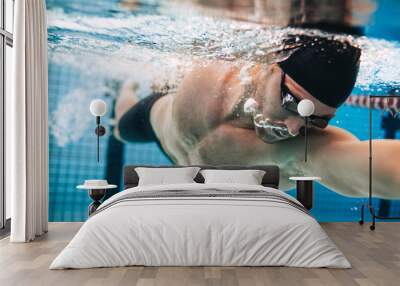 Male swimmer Under Water in Pool Wall mural