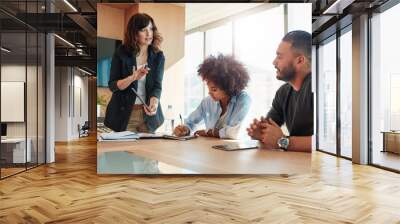 multi ethnic business team discussing project Wall mural