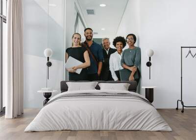 multiracial corporate professionals in office hallway Wall mural