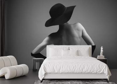 Retro styled woman in black and white Wall mural