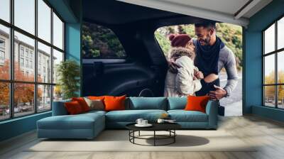 Romantic man and woman on a road trip Wall mural