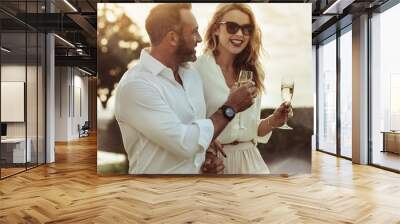 Smiling couple enjoying a glass of wine Wall mural