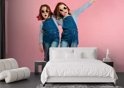 Stylish cute girls with skateboard Wall mural