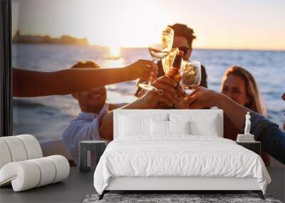 Sunset boat party with drinks Wall mural