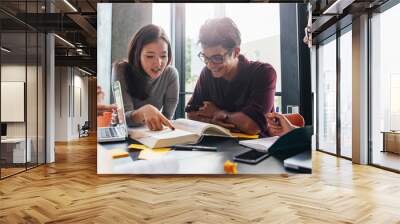 University students doing group study in library Wall mural