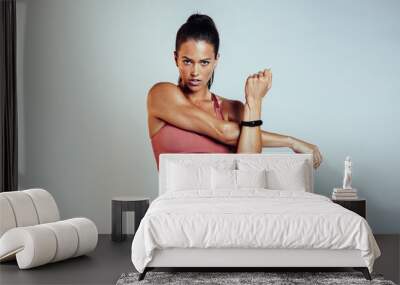 Woman doing fitness exercise Wall mural