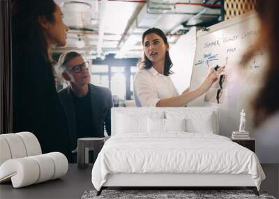 Woman giving presentation over new advertising in office Wall mural