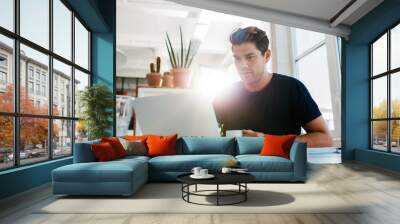 young businessman working on laptop computer Wall mural