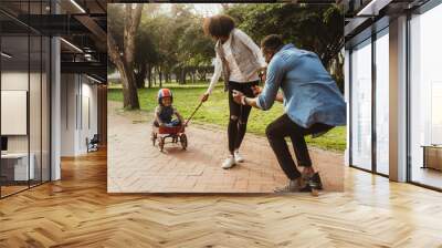 Young family on enjoying at park Wall mural