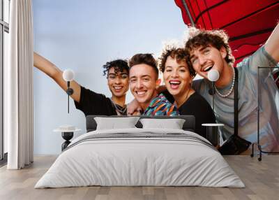 Young group of friends having fun together Wall mural