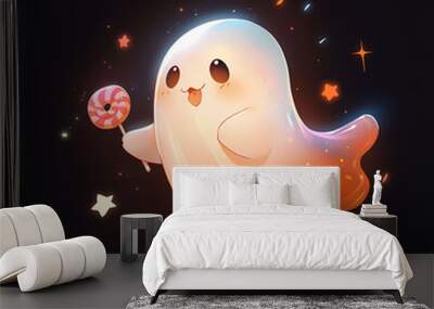 Cute Halloween ghost mascot Wall mural