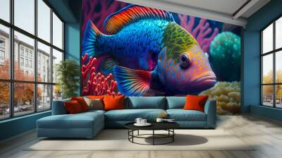 colorful fish in coral reef Wall mural